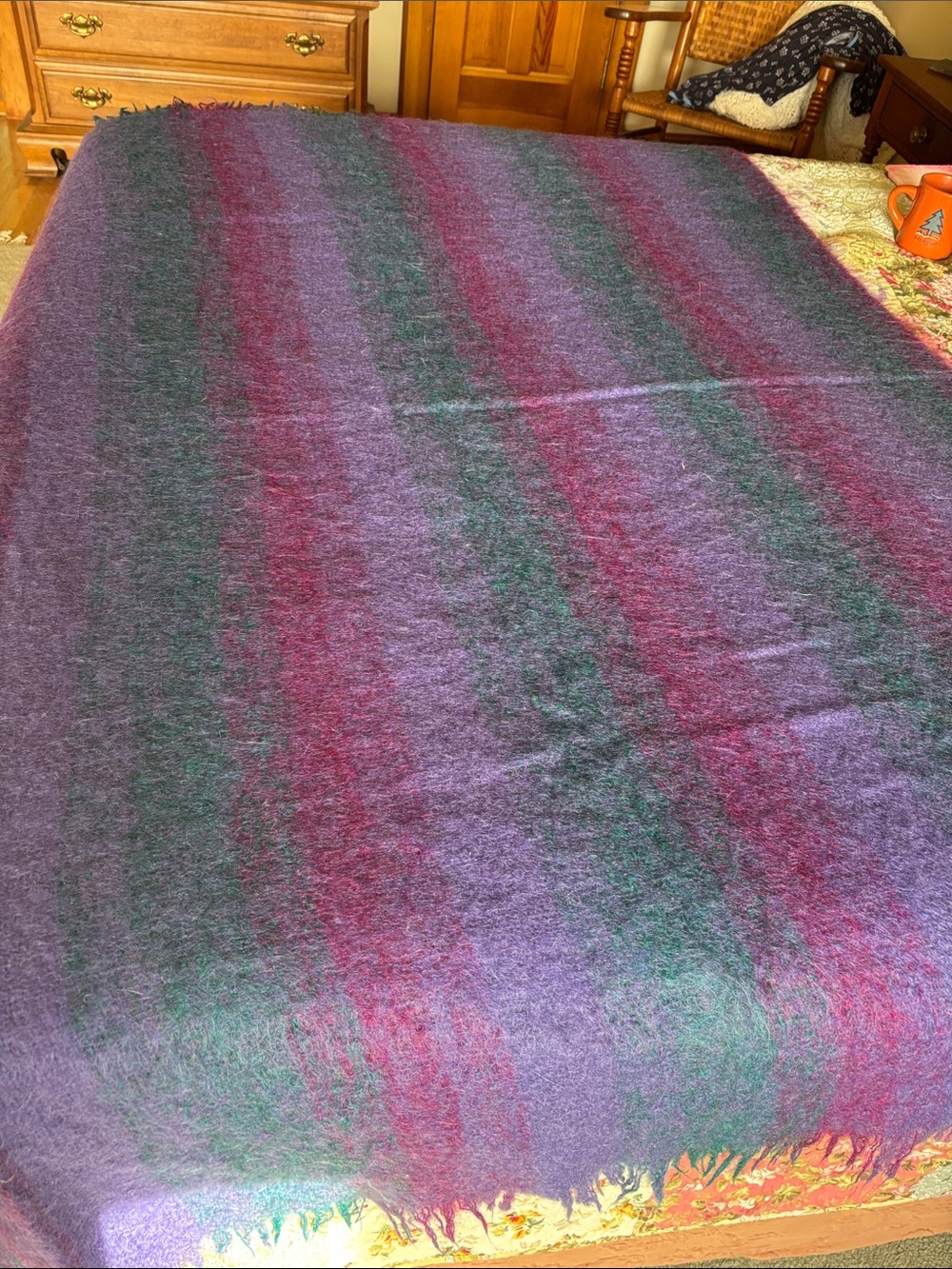 Avoca Handwoven Irish Mohair Wool Throw Blanket in Purples and Green